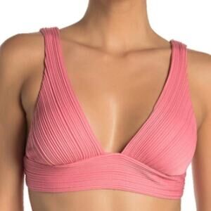 ROBIN PICCONE Lily Bikini Top SZ Extra Small NEW Pink V-Neck Textured Swim NWOT